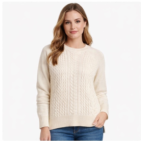 Halogen Sweaters - Halogen Cashmere Wool Blend Cable Knit Sweater - Antique White